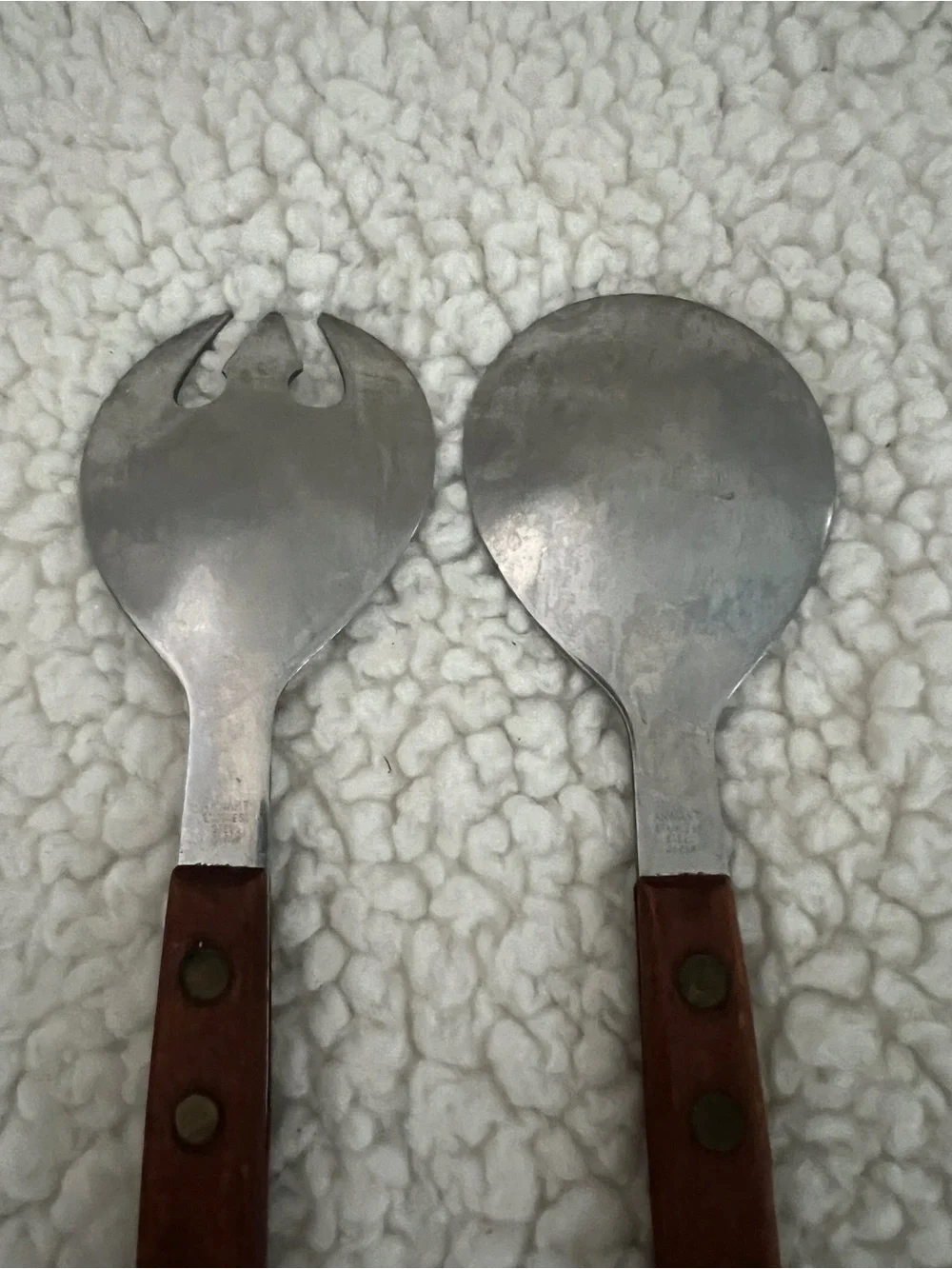 Vtg Midcentury Modern Salad Serving Spoon Fork Set Wood Handle Stainless Japan